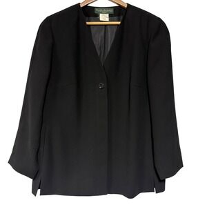 Harve Benard by Benard Holtzman Womens Plus 14W Black Collarless Blazer vintage